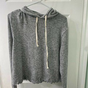 Spirit Jersey Gray Woman's L Or M Hooded Soft Knit Top Long Sleeve NEW